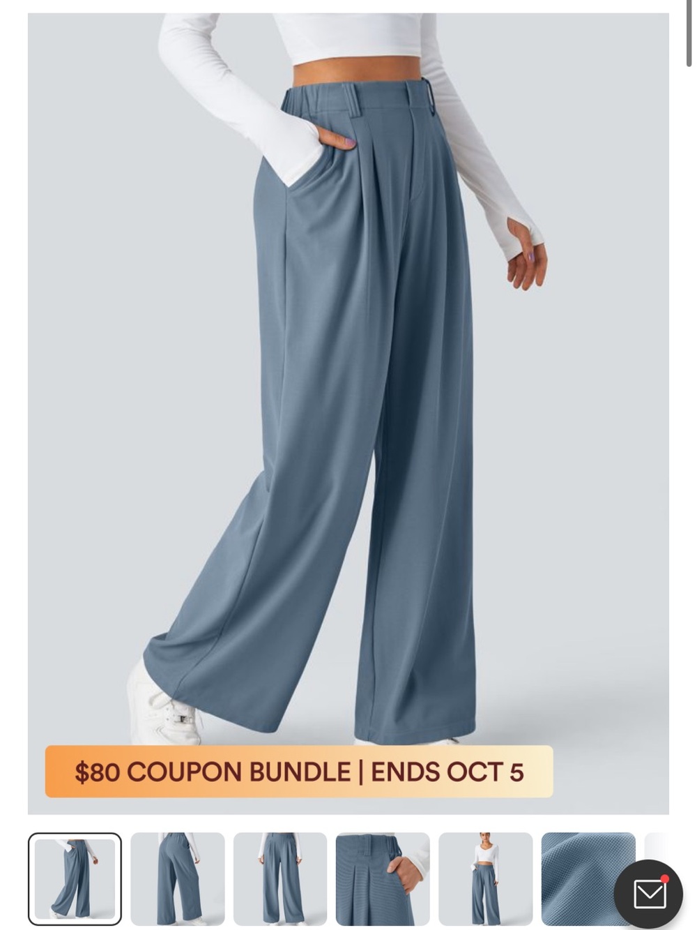 Wide Leg High-Waist Pants in Dusty Blue